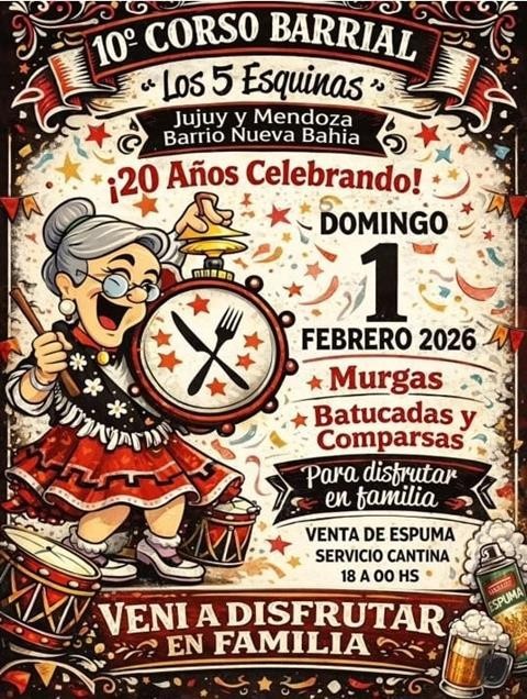 El Nueva Bahía se prepara para el 10° Corso Barrial “Los 5 Esquinas”