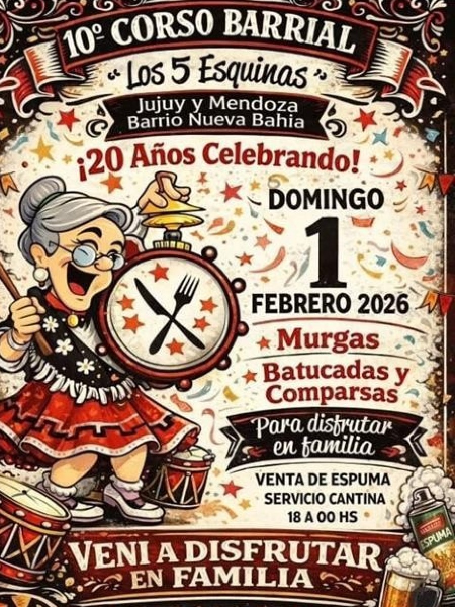 El Nueva Bahía se prepara para el 10° Corso Barrial “Los 5 Esquinas”