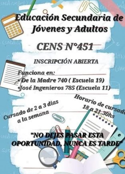 CENS Nº451: Abre las incripciones