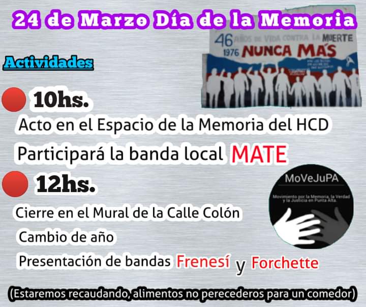 MoVeJuPA conmemora un Nuevo aniversario por la verdad la memoria y la justicia