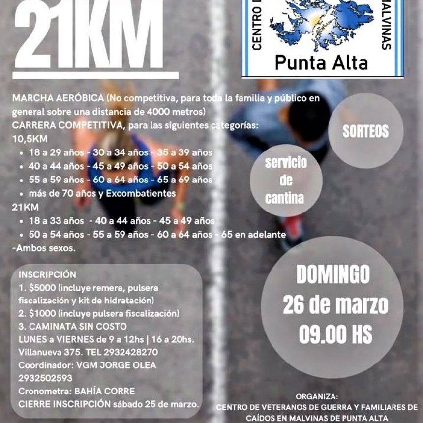 El Centro de Veteranos  de Guerra y familiares de caidos en Malvinas invita a una nueva Edicion de la Media Maraton 41º Aniversario ¨Gesta de malvinas¨