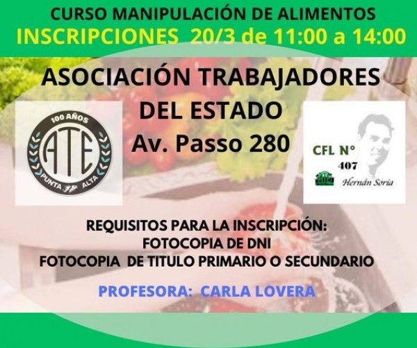 CURSO GRATUITO DE MANIPULACIÓN DE ALIMENTOS EN ATE.