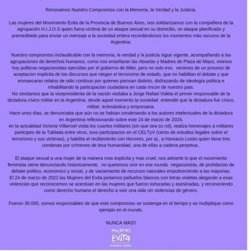 Renovamos Nuestro Compromiso con la Memoria, la Verdad y la Justicia.