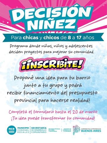 Convocan a ni&ntilde;as, ni&ntilde;os y adolescentes a participar del programa &ldquo;Decisi&oacute;n Ni&ntilde;ez&rdquo;