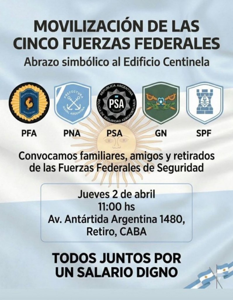 Tensi&oacute;n total en Seguridad: Las cinco fuerzas federales convocan a una marcha por los bajos salarios