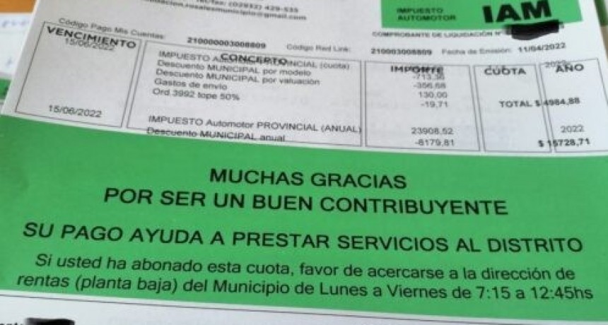  Ya se reparten las facturas municipales de automotores y vencerán el 31 de mayo