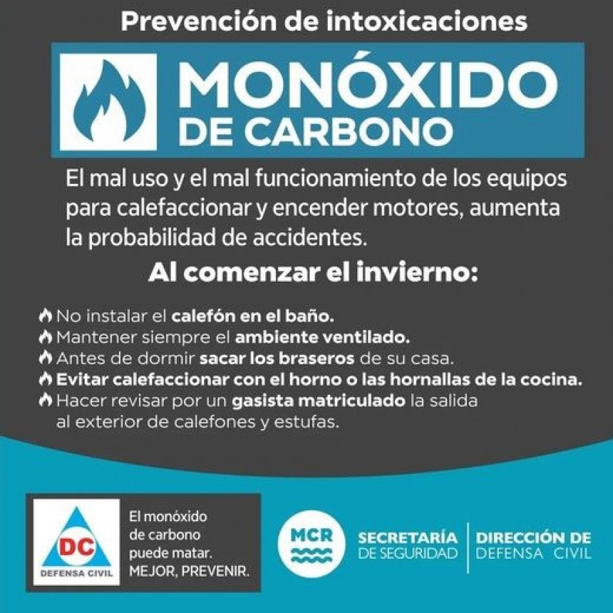 Recomendaciones para prevenir intoxicaciones por monoxido de carbono