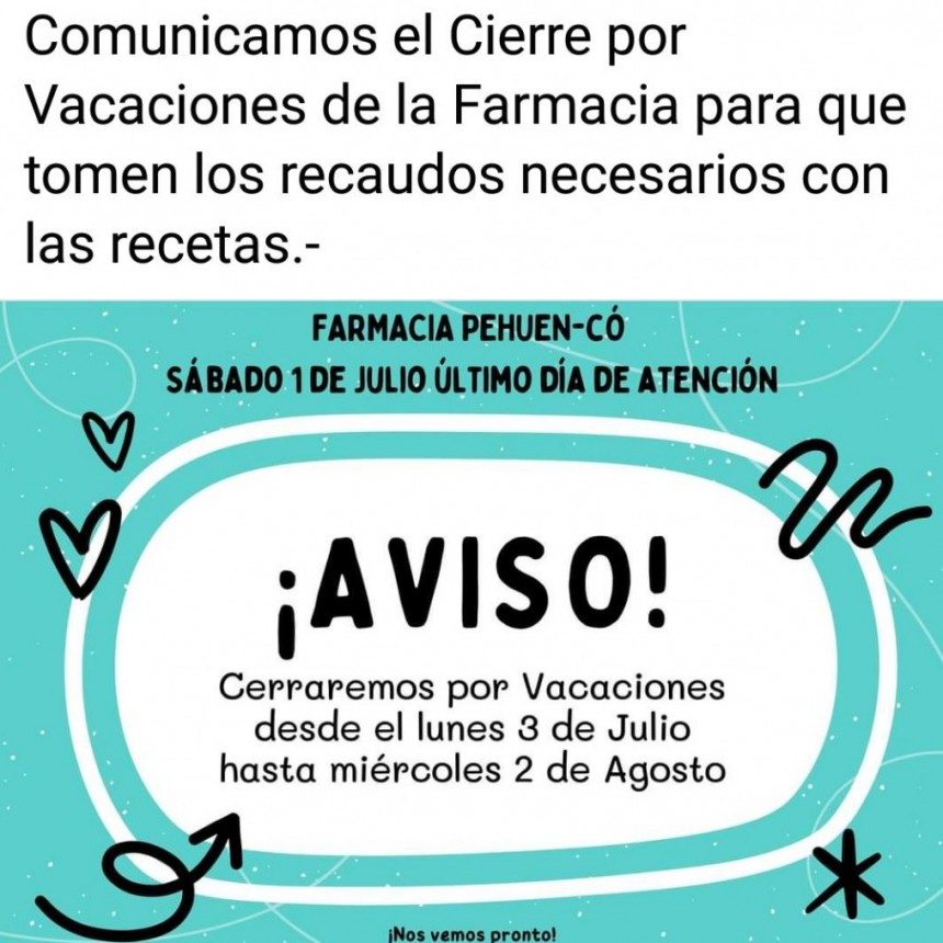 Preocupacion de vecinos de Pehuenco por cierre de Farmacia