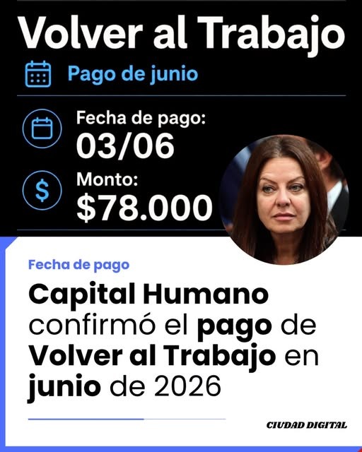 Capital Humano confirm&oacute; el pago de Volver al Trabajo en junio de 2026