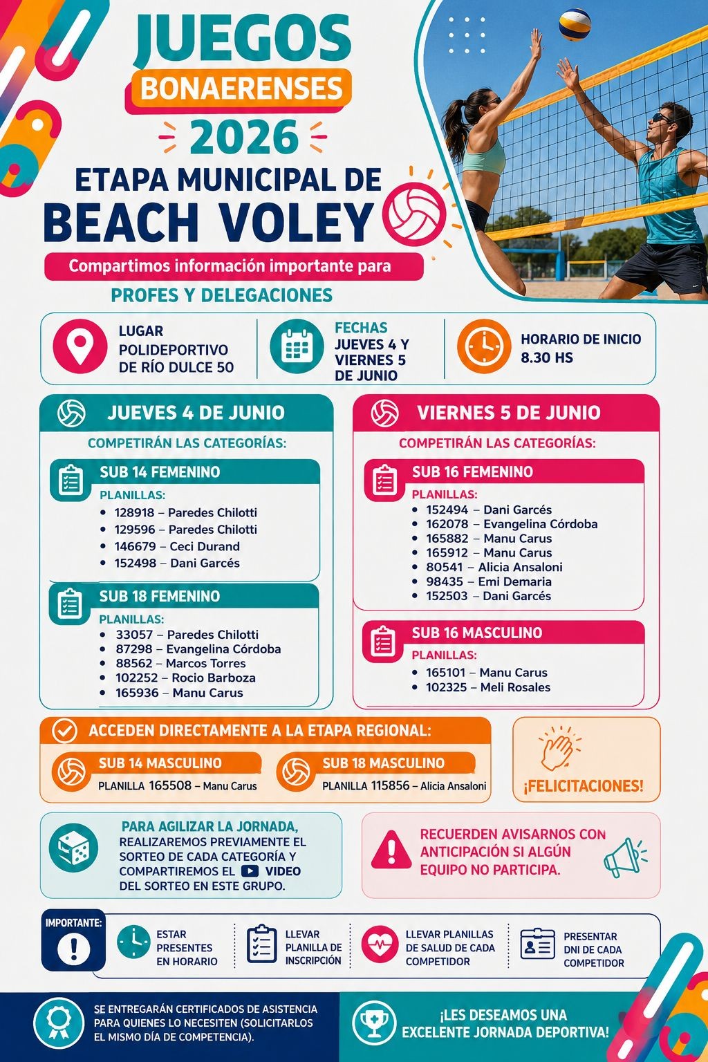 ETAPA MUNICIPAL DE BEACH V&Oacute;LEY &ndash; JUEGOS BONAERENSES 2026 