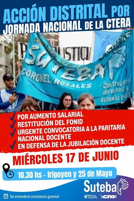 SUTEBA Coronel Rosales convoca a jornada de protesta distrital