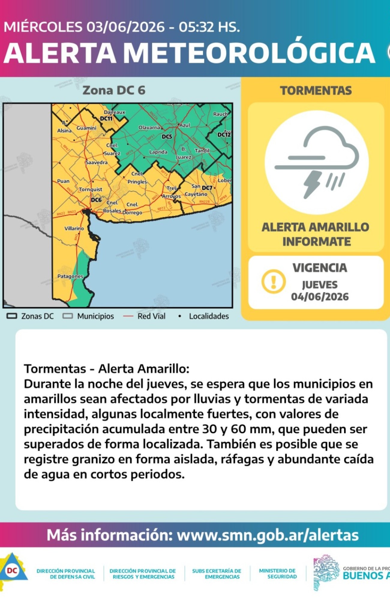 ALERTA AMARILLO POR TORMENTAS EN LA REGI&Oacute;N
