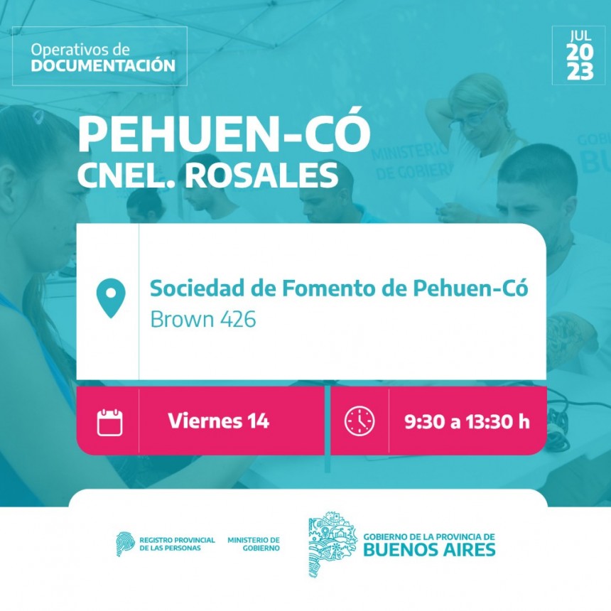El operativo Documentacion llega a Pehuenco el Viernes