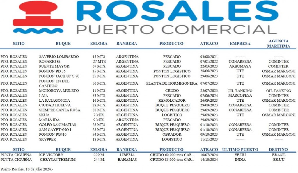 Actividad portuaria en Puerto Rosales