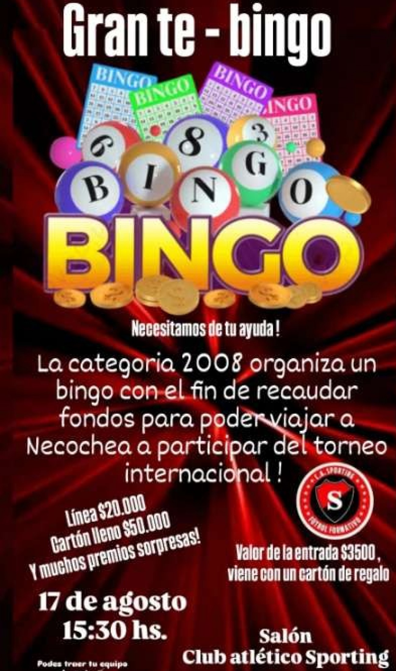 Categoría 2008 de Sporting organiza Te Bingo para ir al Torneo Sur Cup en Necochea 2024