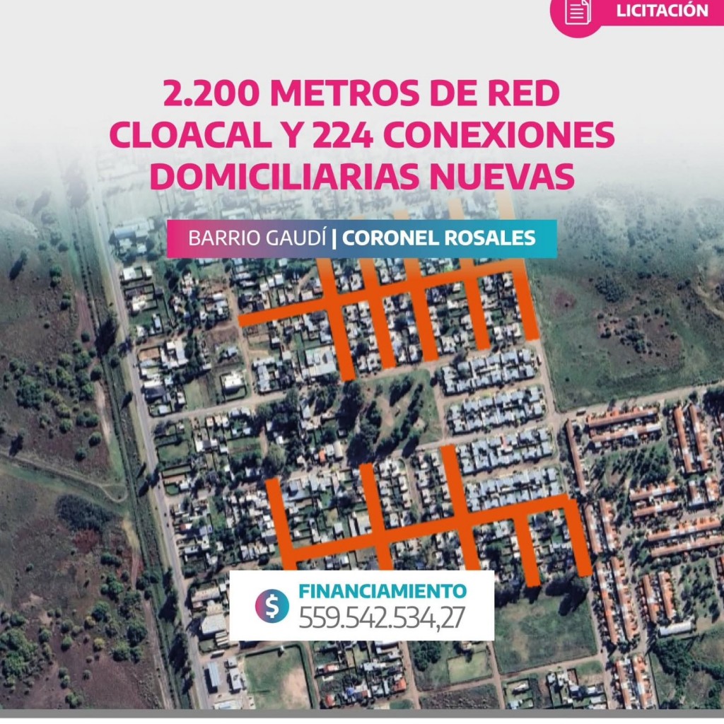 Abren licitación para la red cloacal y conexiones domiciliarias nuevas en el barrio Gaudi