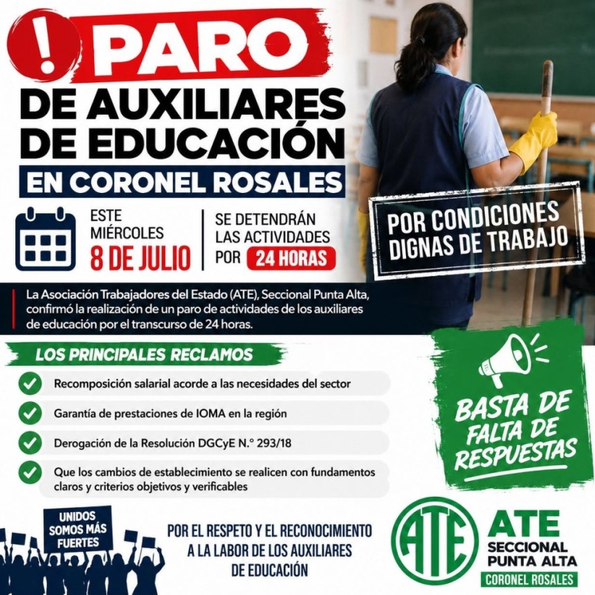 &iexcl;PARO DE AUXILIARES DE EDUCACI&Oacute;N EN CORONEL ROSALES!