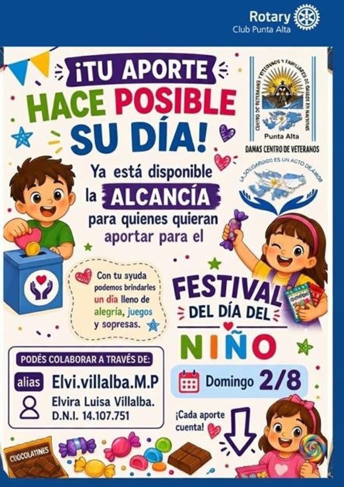 Festival solidario por el D&iacute;a del Ni&ntilde;o: convocan a colaborar con premios y golosinas