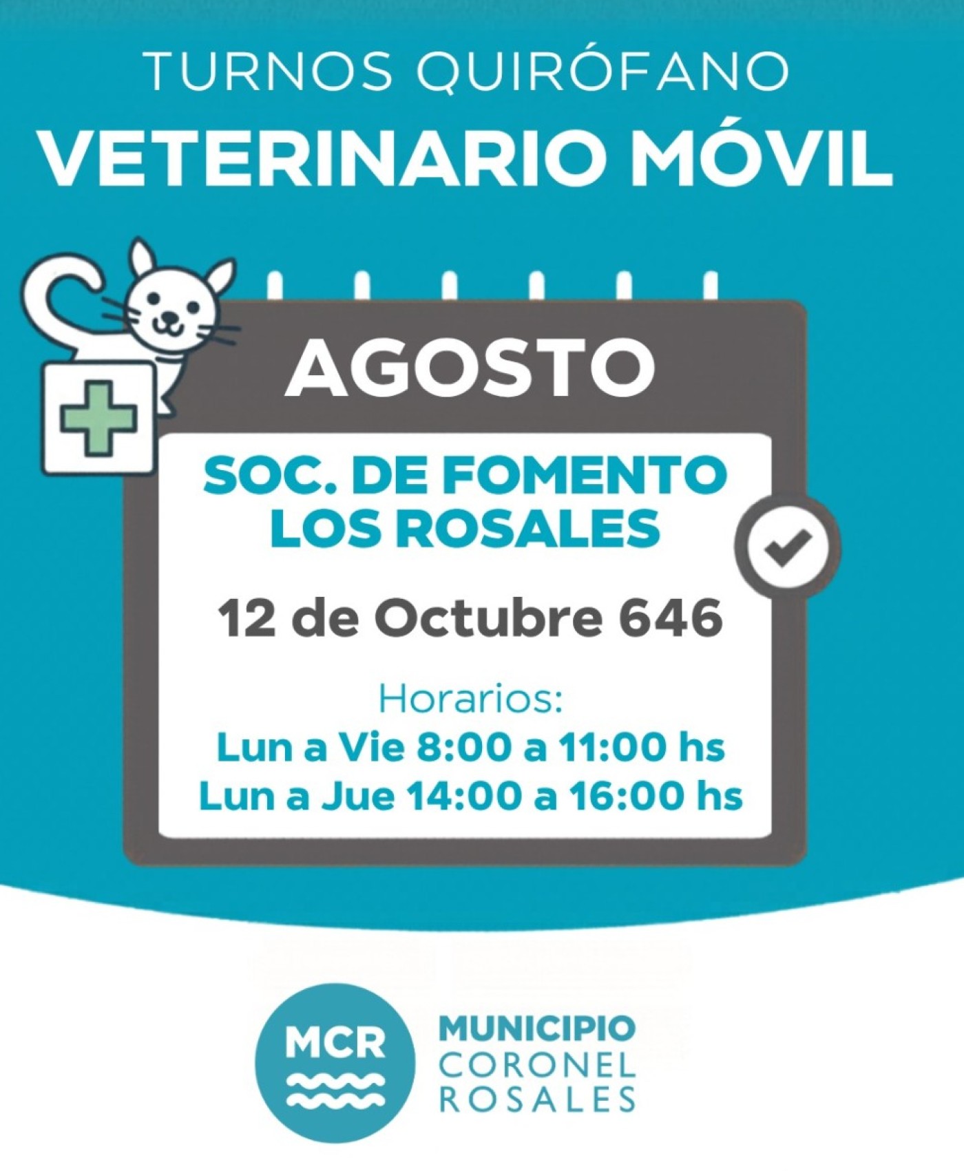 El Veterinario M&oacute;vil atender&aacute; durante agosto en la Sociedad de Fomento Los Rosales