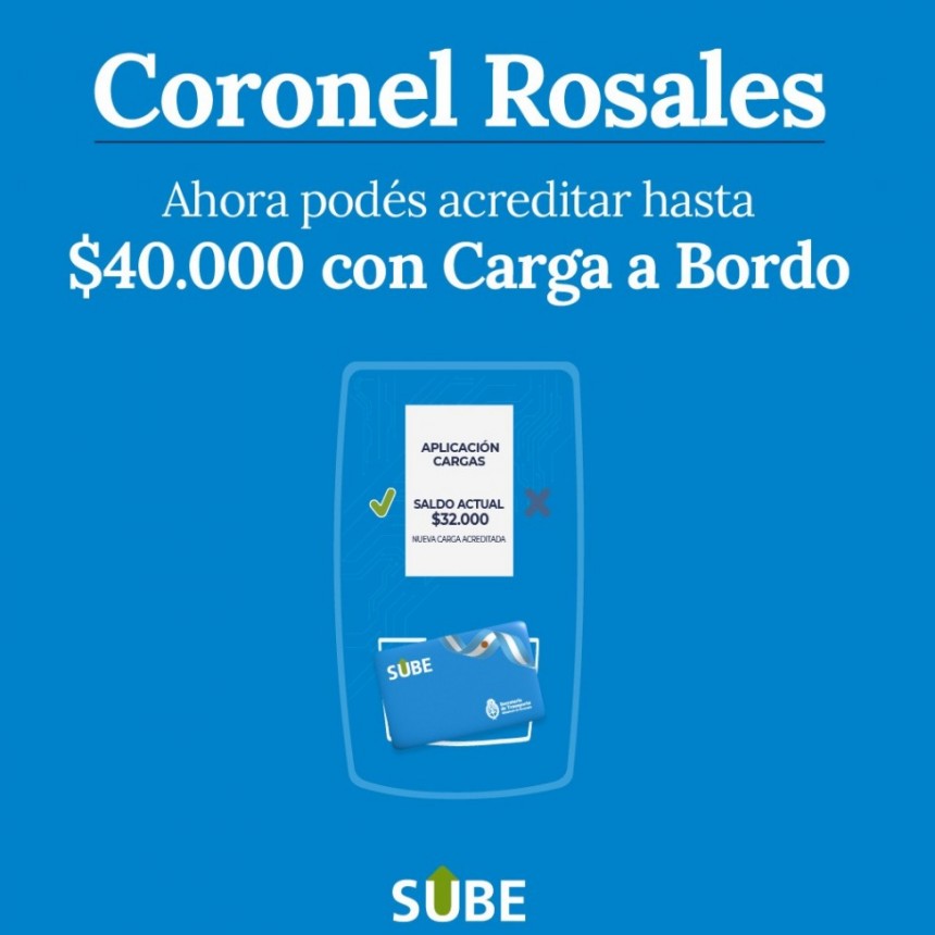 SUBE: Carga a Bordo ya se encuentra disponible en colectivos de Coronel Rosales 