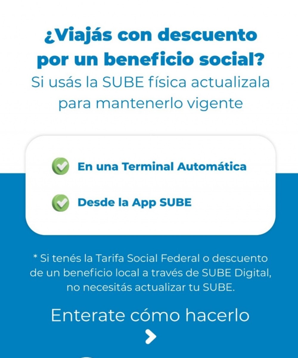 Actualizá tu SUBE y mantené tus descuentos locales