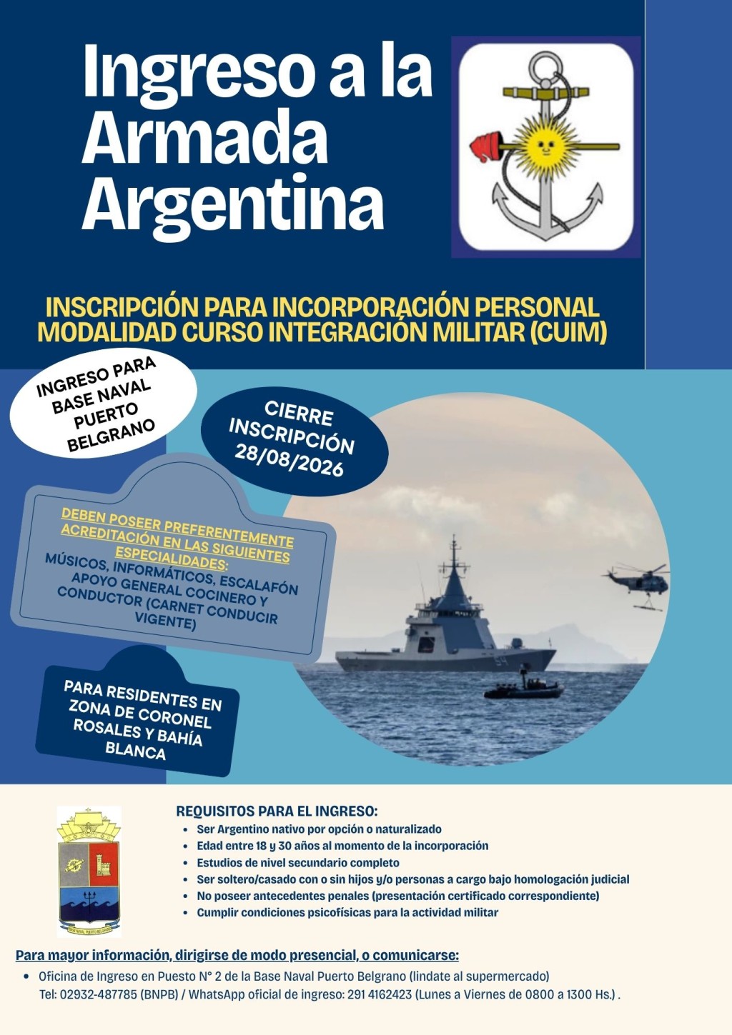 Incorporaci&oacute;n a la Armada: inscripci&oacute;n abierta para el Curso de Integraci&oacute;n Militar