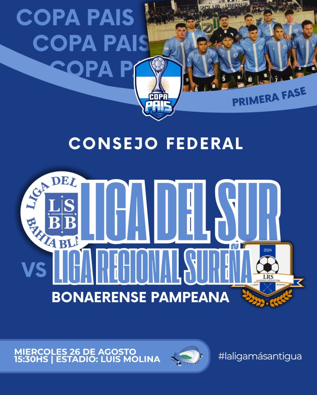 Copa Pa&iacute;s: la Liga del Sur recibe a la Liga Regional Sure&ntilde;a en General Cerri