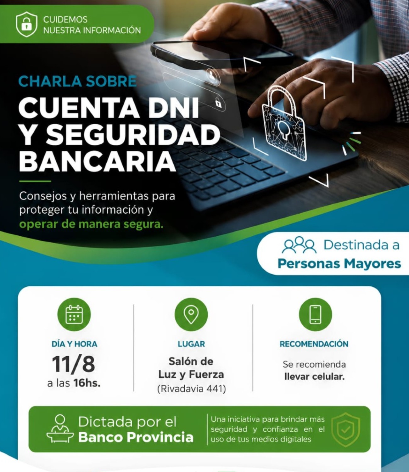 Charla sobre Cuenta DNI y Seguridad Bancaria para personas mayores
