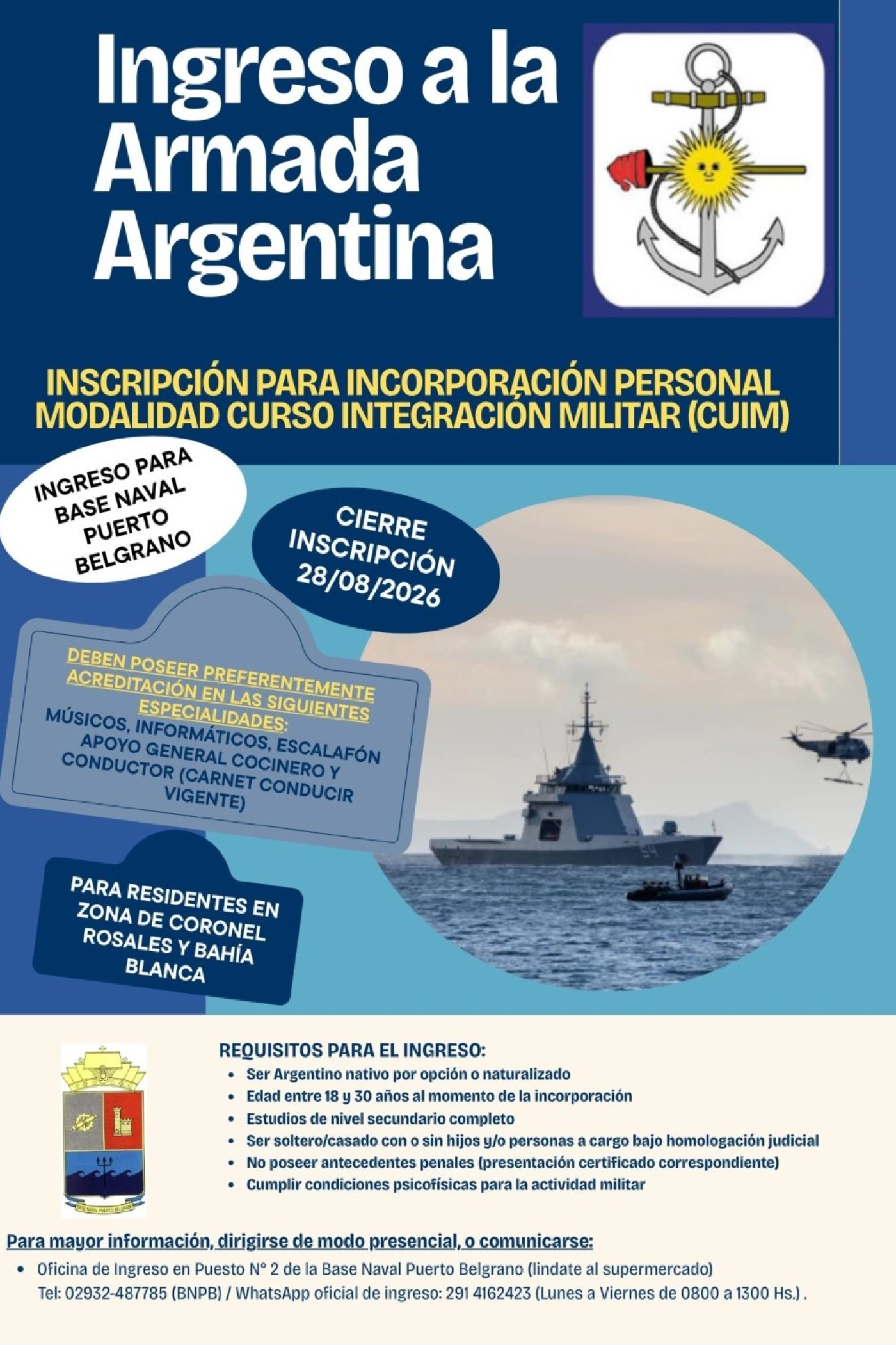 Incorporaci&oacute;n a la Armada: inscripci&oacute;n abierta para el Curso de Integraci&oacute;n Militar