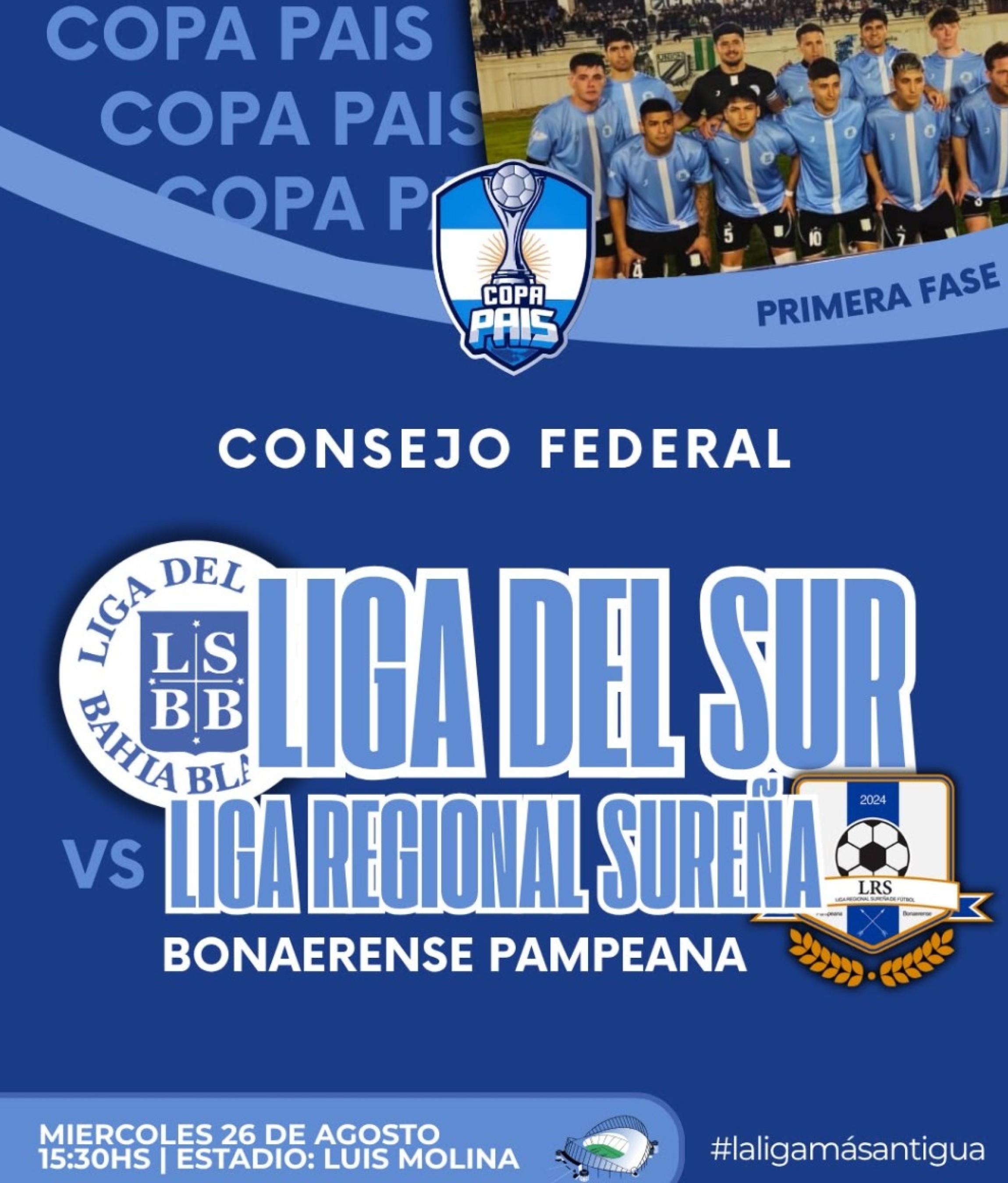Copa Pa&iacute;s: la Liga del Sur recibe a la Liga Regional Sure&ntilde;a en General Cerri