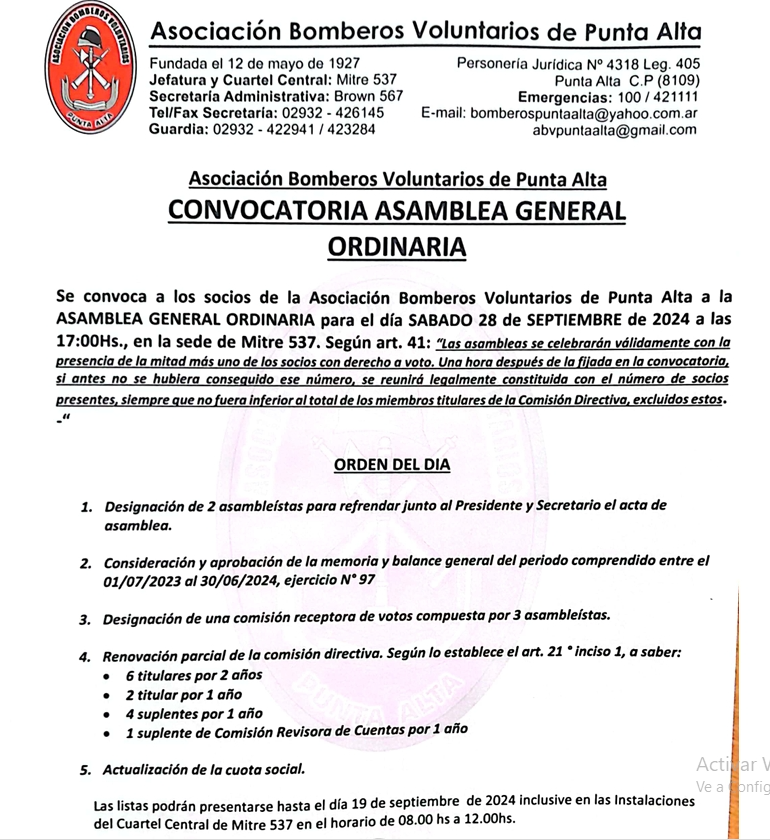 Asamblea General Ordinaria de Bomberos Voluntarios