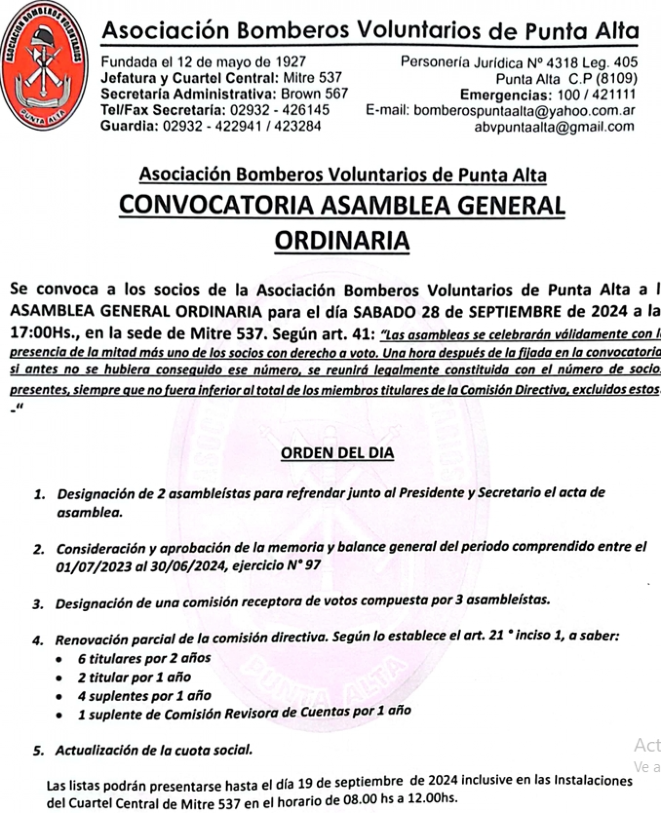 Asamblea General Ordinaria de Bomberos Voluntarios