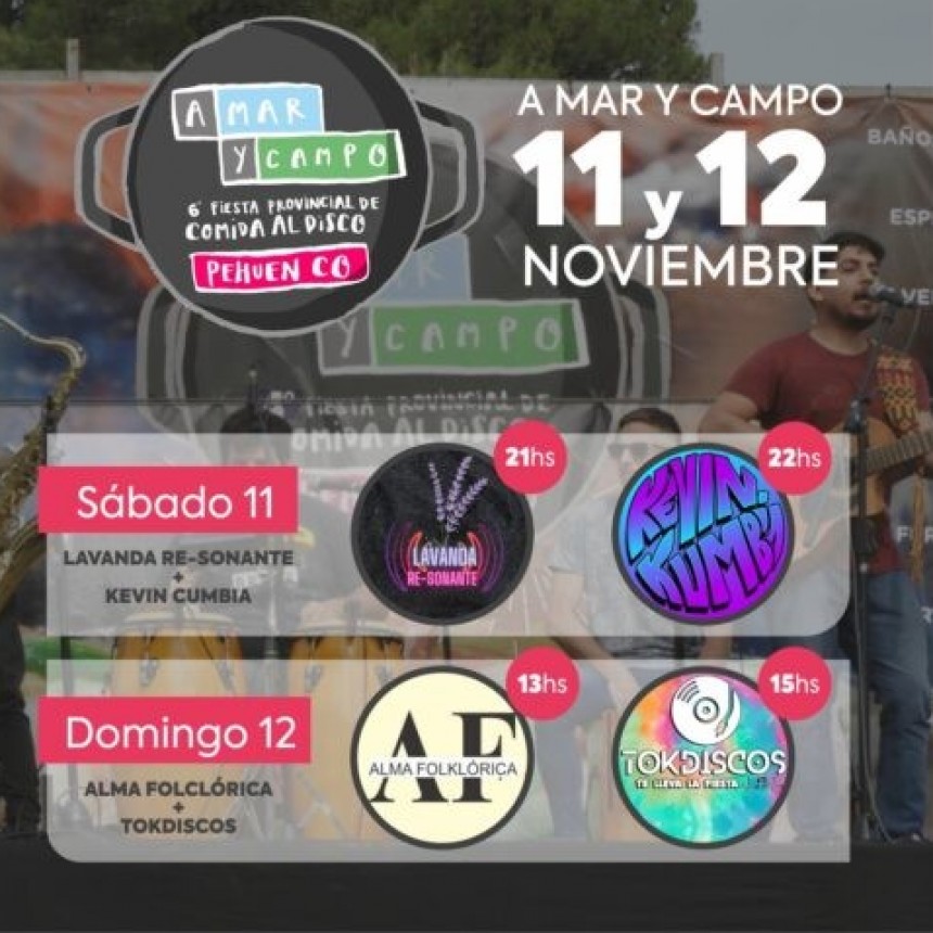 Platos y bandas confirmadas para la 6° fiesta de “A mar y campo”, el 11 y 12 de noviembre en Pehuen Co