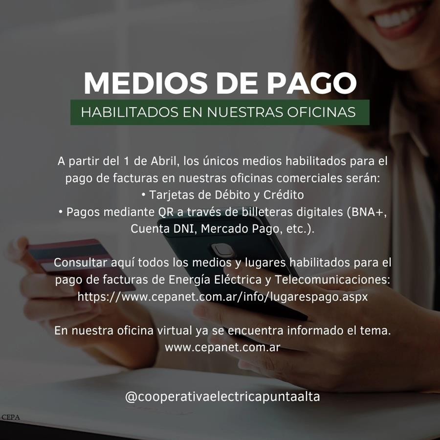 La CEPA recuerda a los usuarios que los únicos medios habilitados para el pago de facturas en nuestras oficinas comerciales 