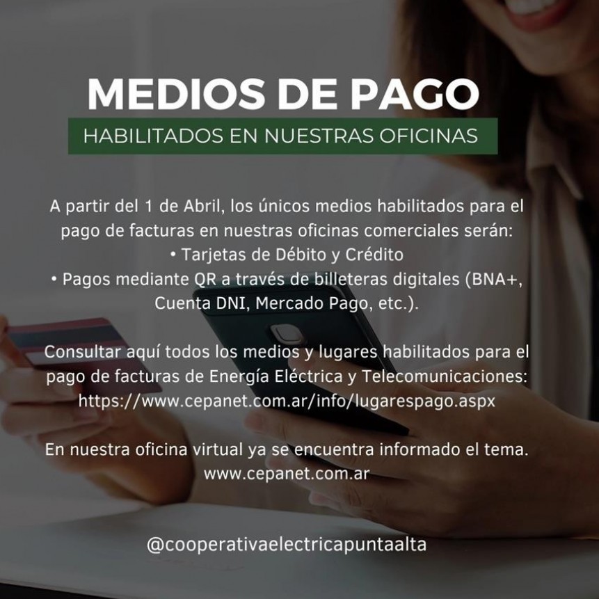 La CEPA recuerda a los usuarios que los únicos medios habilitados para el pago de facturas en nuestras oficinas comerciales 