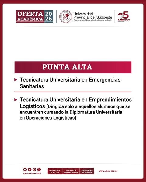Oferta académica 2026 de la UPSO en Punta Alta