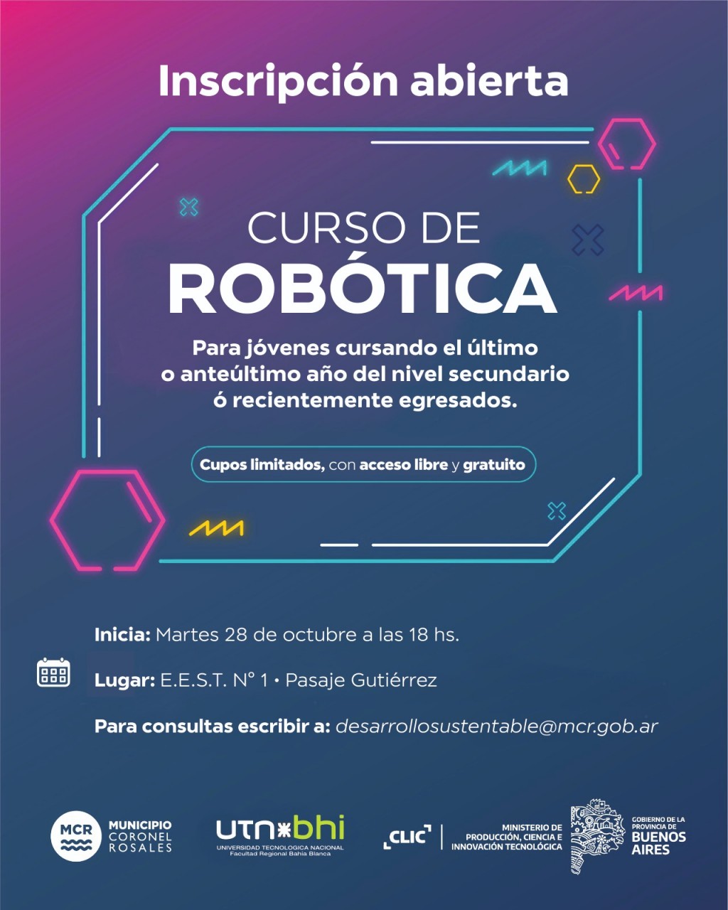 Curso gratuito de Robótica para jóvenes rosaleños
