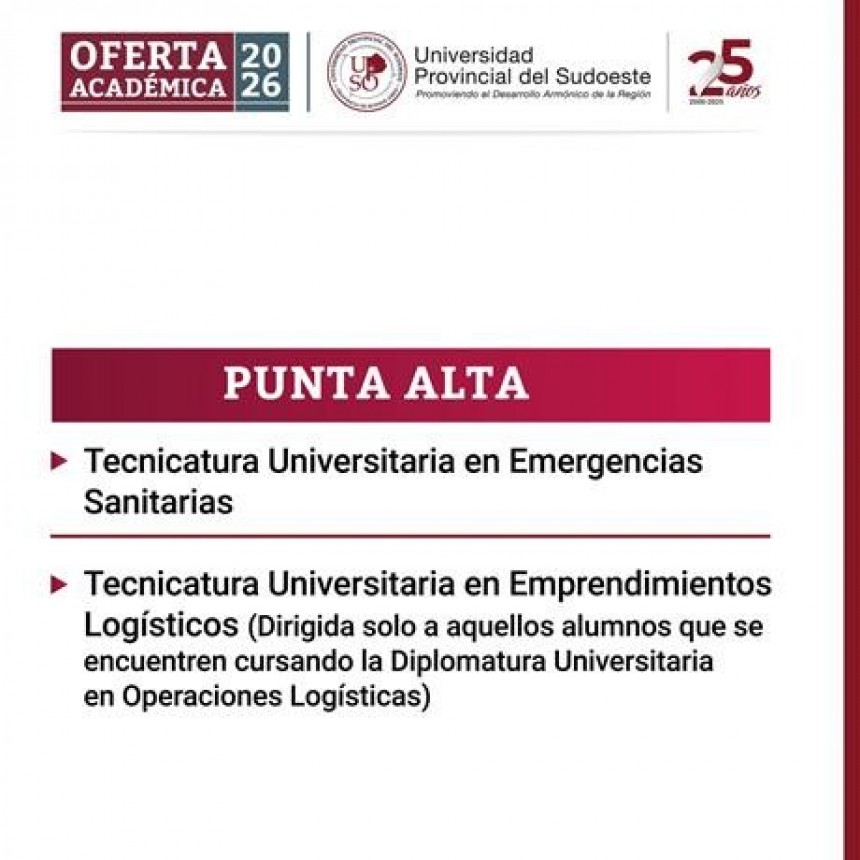 Oferta académica 2026 de la UPSO en Punta Alta