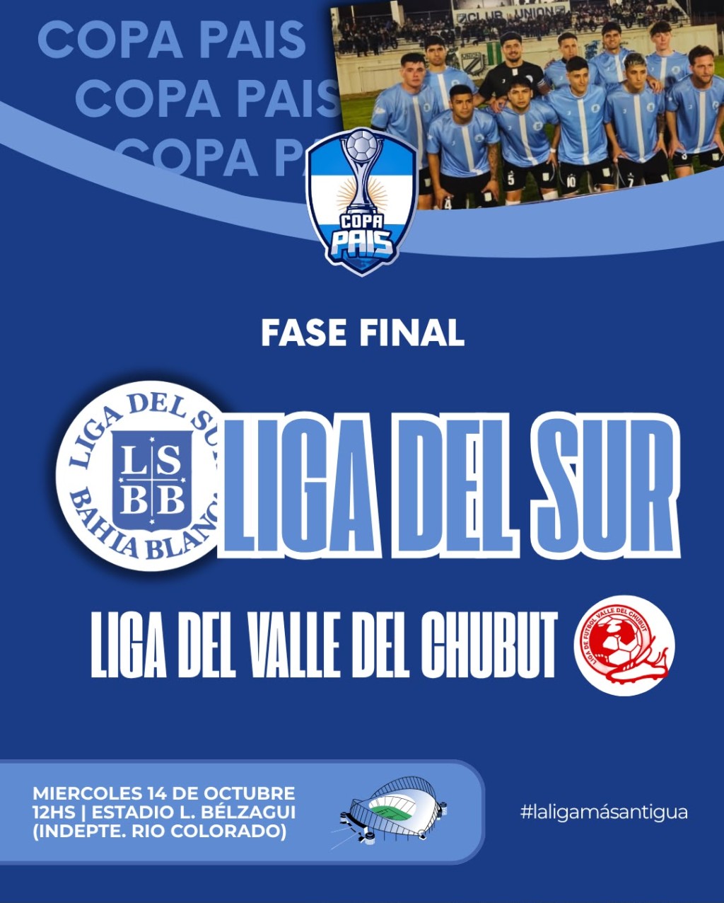 COPA PA&Iacute;S: LA LIGA DEL SUR JUEGA ANTE LA LIGA DEL VALLE DEL CHUBUT