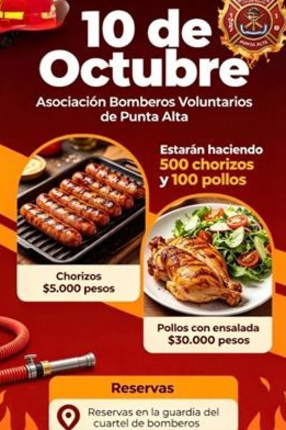 Bomberos Voluntarios organiza una venta de pollos y chorizos a beneficio