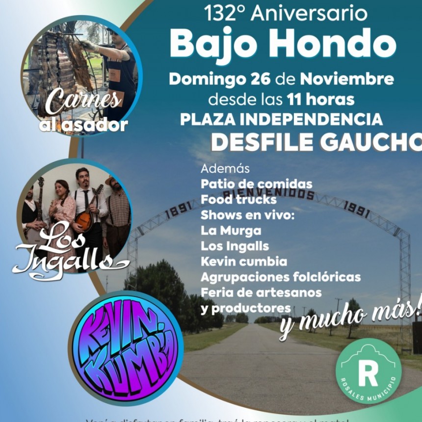 El domingo 26 Bajo Hondo celebrará su 132° aniversario con una gran fiesta 