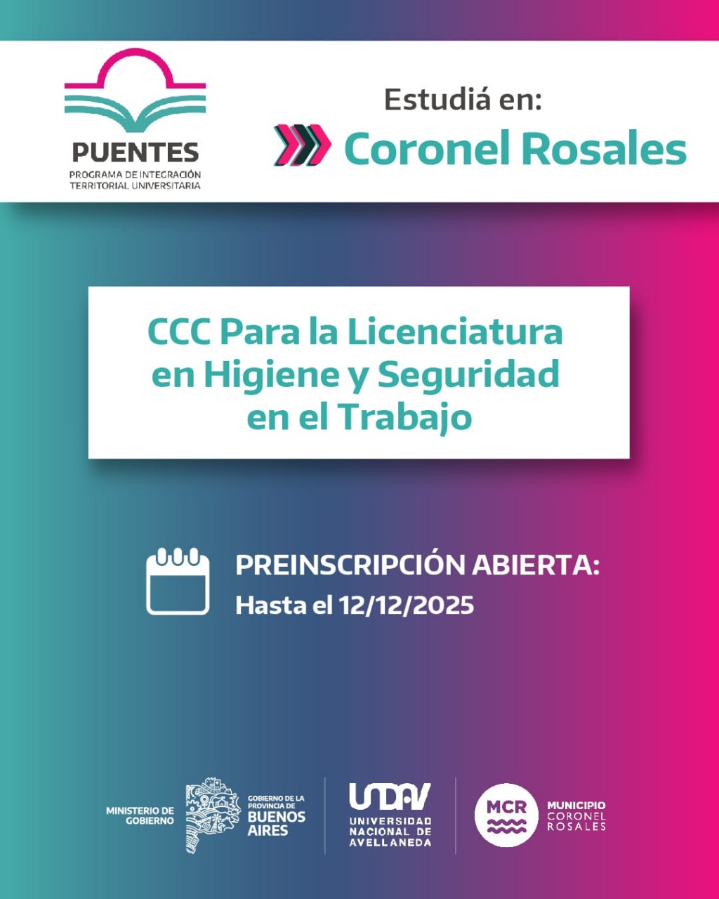 Abren la preinscripción para la Licenciatura en Seguridad e Higiene en Coronel Rosales