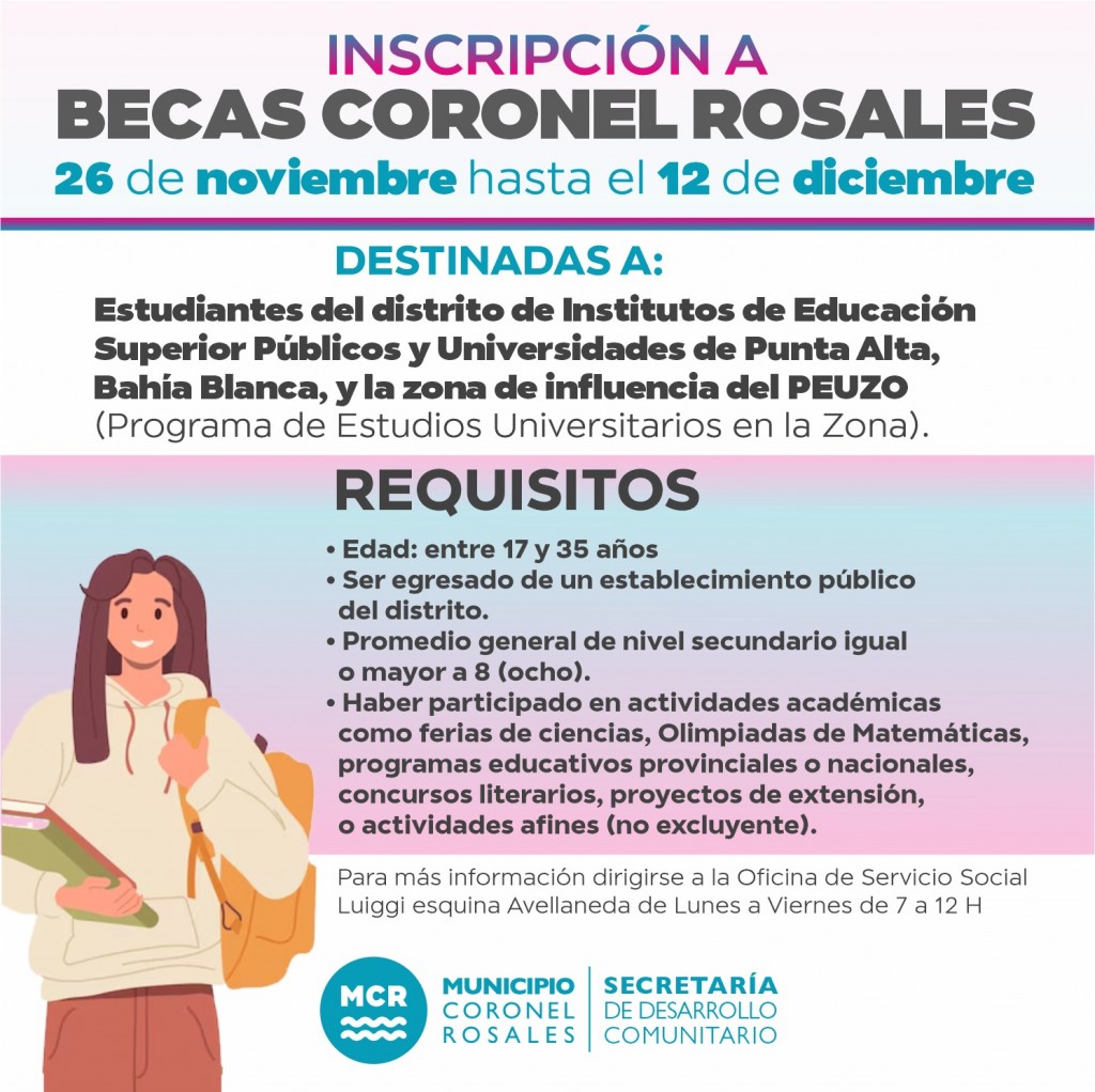 Abrió la inscripción a las Becas Coronel  Rosales para estudiantes de nivel superior