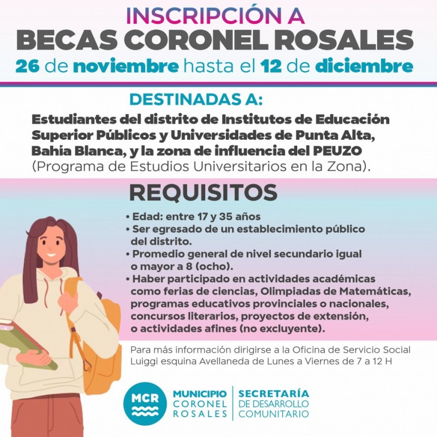 Abrió la inscripción a las Becas Coronel  Rosales para estudiantes de nivel superior