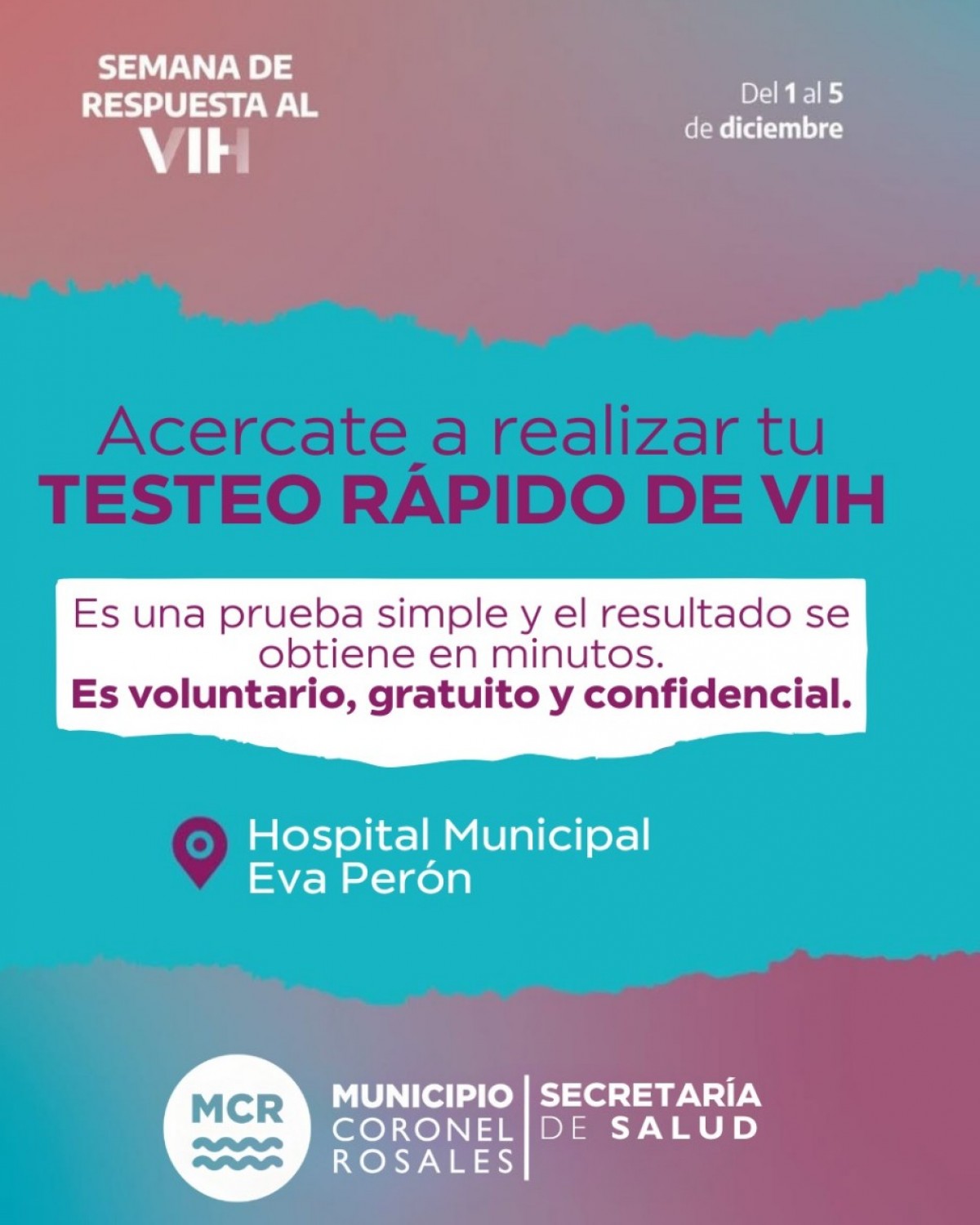 Semana de Respuesta al VIH: recuerdan la disponibilidad del test rápido en el Hospital Municipal Eva Perón  Bajada: